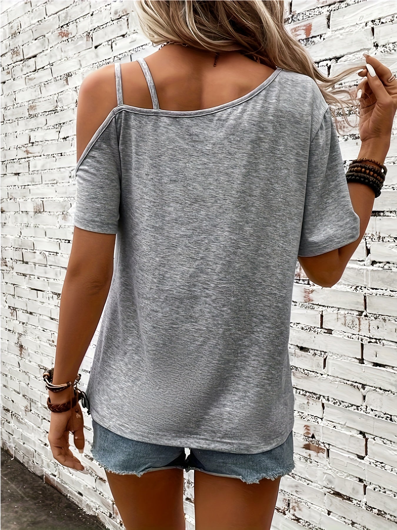 Elegant One Shoulder T-shirt med hjerteprint