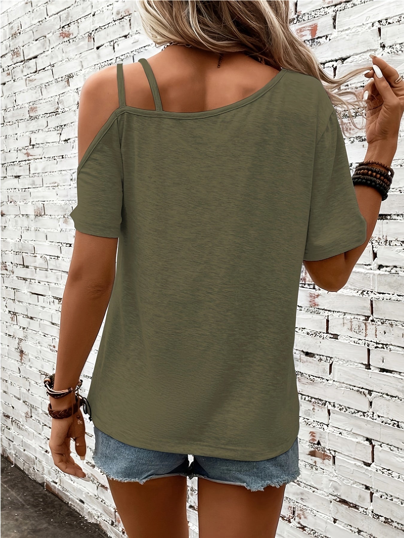 Elegant One Shoulder T-shirt med hjerteprint