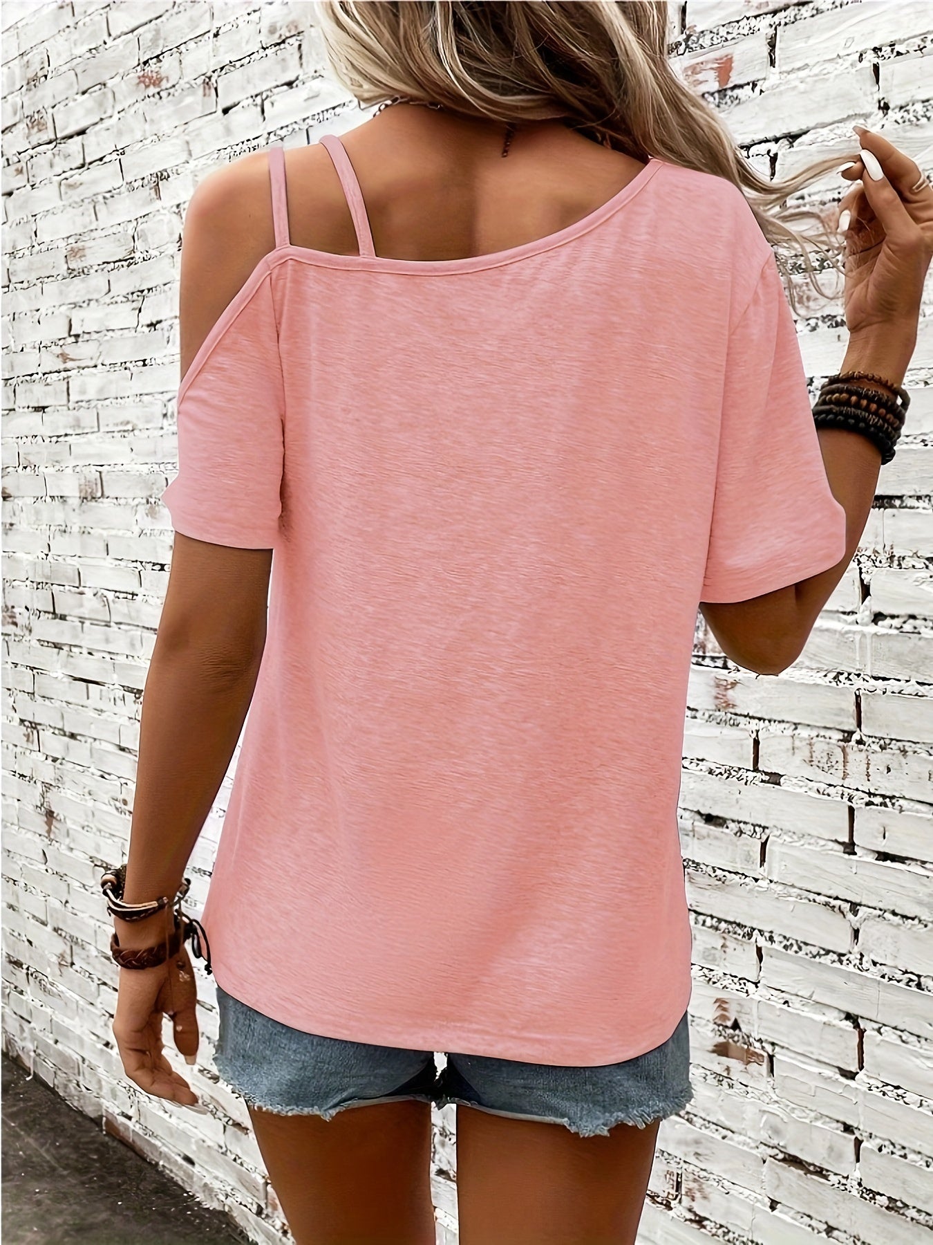 Elegant One Shoulder T-shirt med hjerteprint